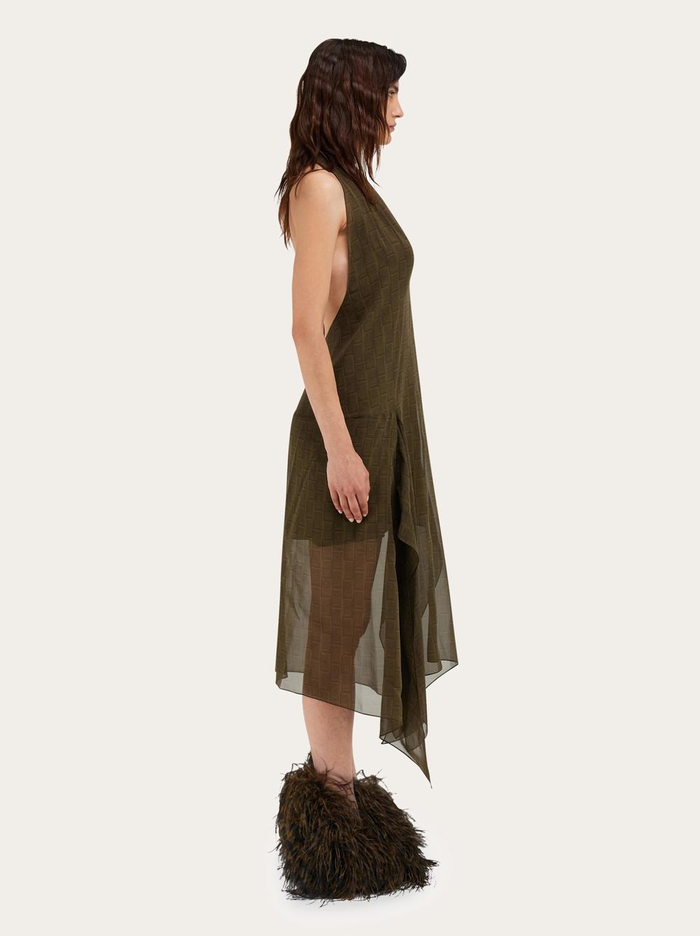 FERRAGAMO Women Robe en georgette Ferragamo monogram Vert olive 13G340 777555