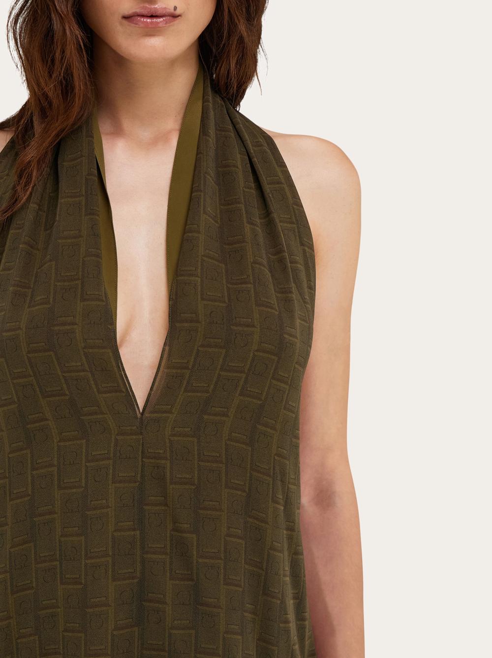 FERRAGAMO Women Robe en georgette Ferragamo monogram Vert olive 13G340 777555
