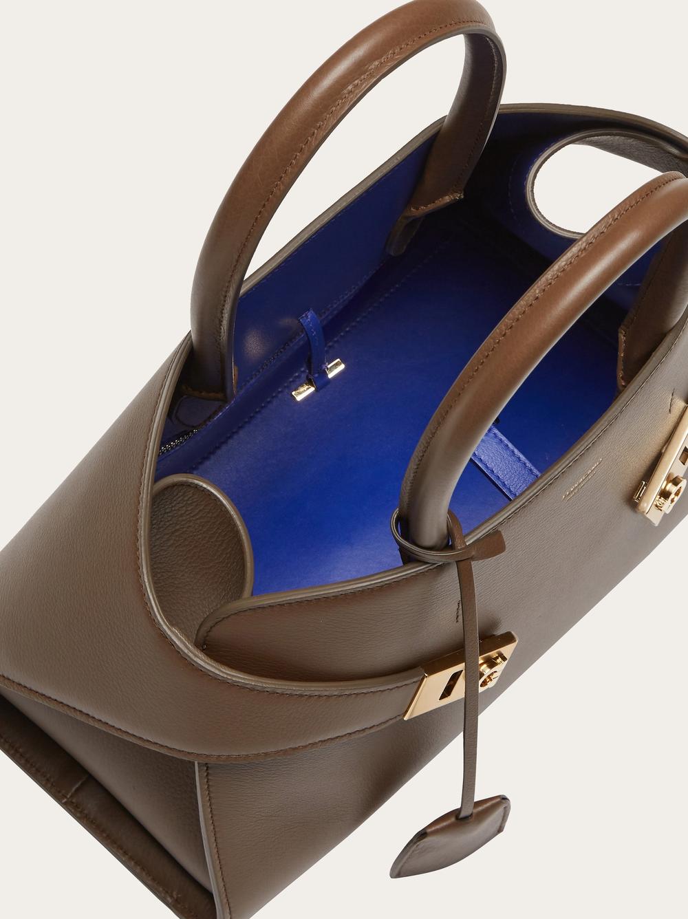 FERRAGAMO Women Two-tone Hug handbag (M) Clay/Lapis 215608 771867