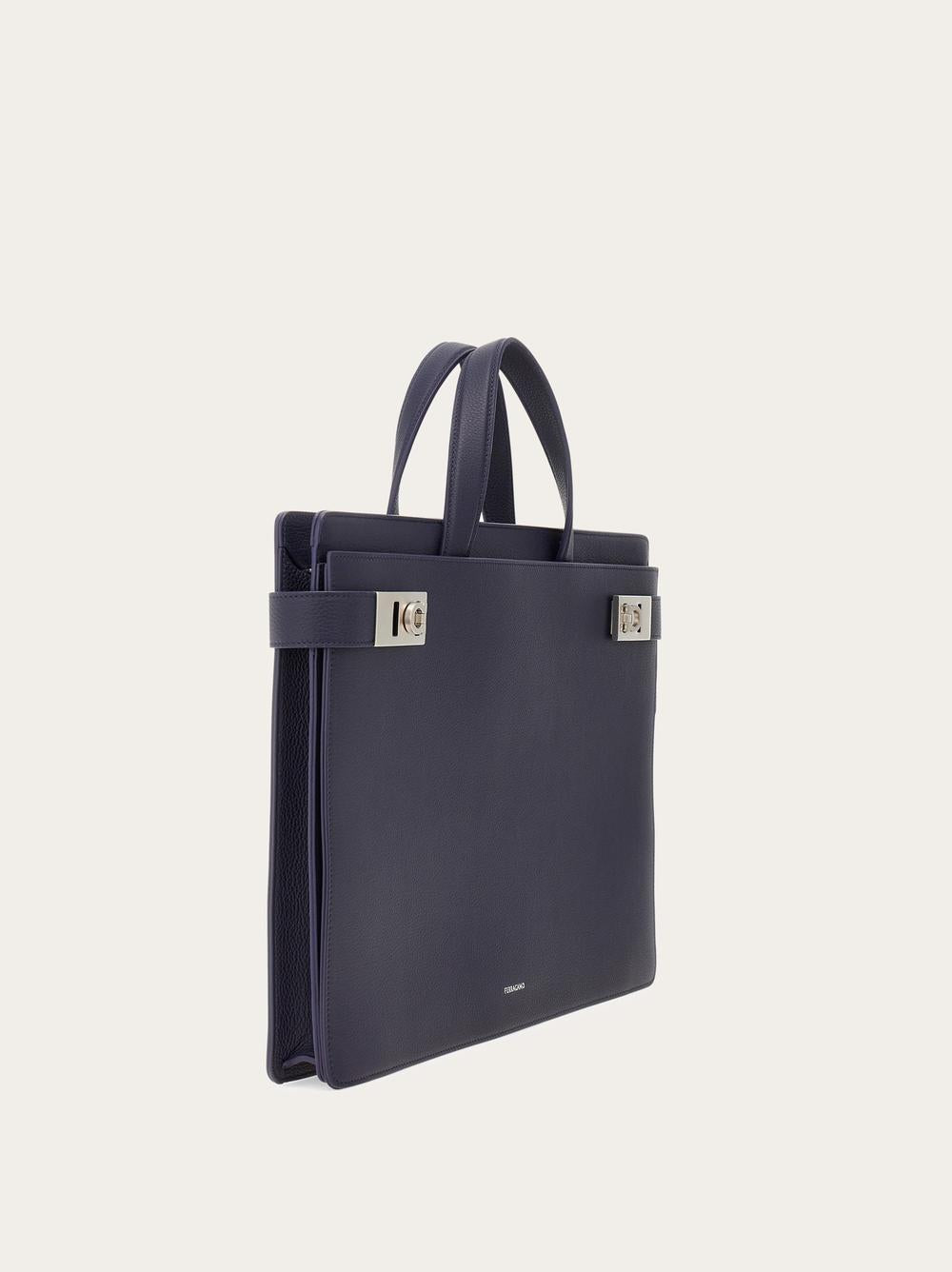 FERRAGAMO Men Gancini business bag with buckles Midnight Blue 241258 776592