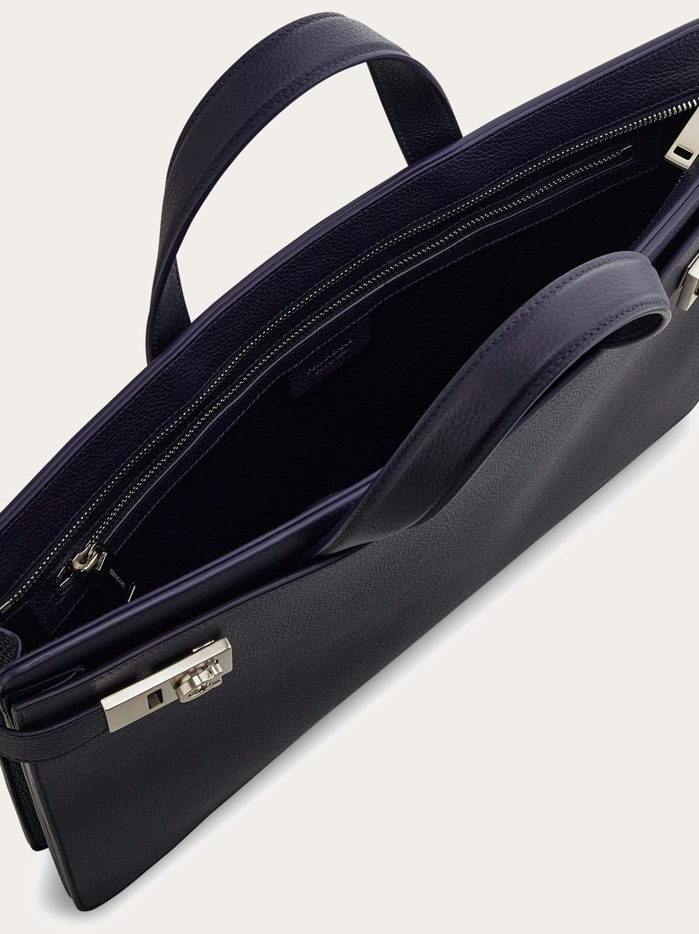 FERRAGAMO Men Gancini business bag with buckles Midnight Blue 241258 776592