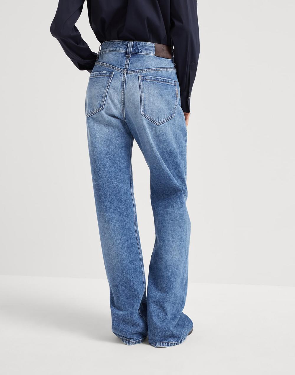 بنطلون جينز نسائي فضفاض من BRUNELLO CUCINELLI أصلي مع لسان لامع، جينز متوسط الحجم 242MA095P5808C8990