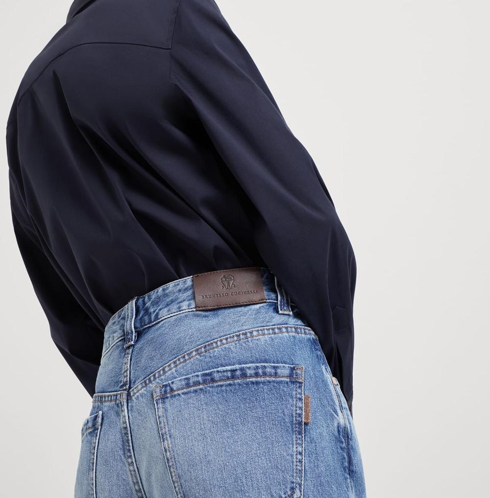 بنطلون جينز نسائي فضفاض من BRUNELLO CUCINELLI أصلي مع لسان لامع، جينز متوسط الحجم 242MA095P5808C8990