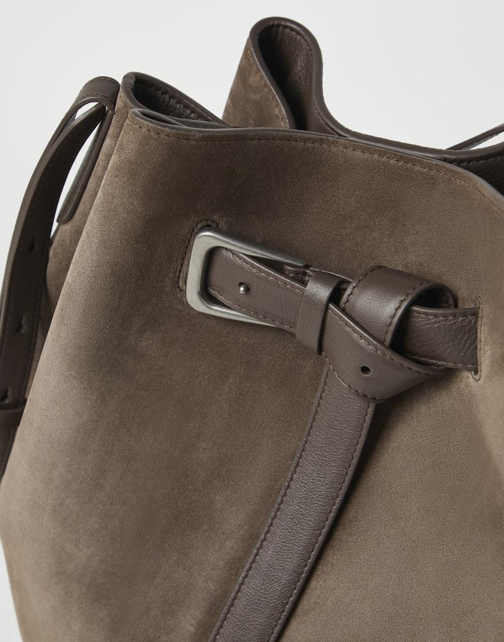 BRUNELLO CUCINELLI Women Sartorial large bucket bag in suede Bark 242MBDLD2615C8769