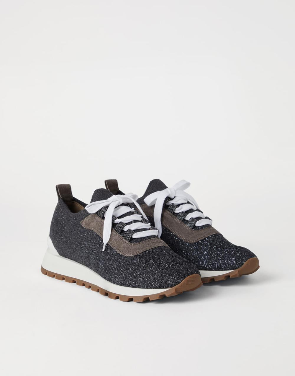 BRUNELLO CUCINELLI Women Sparkling cotton knit runners with shiny eyelets Lignite Grey 242MZ35G2490C2355