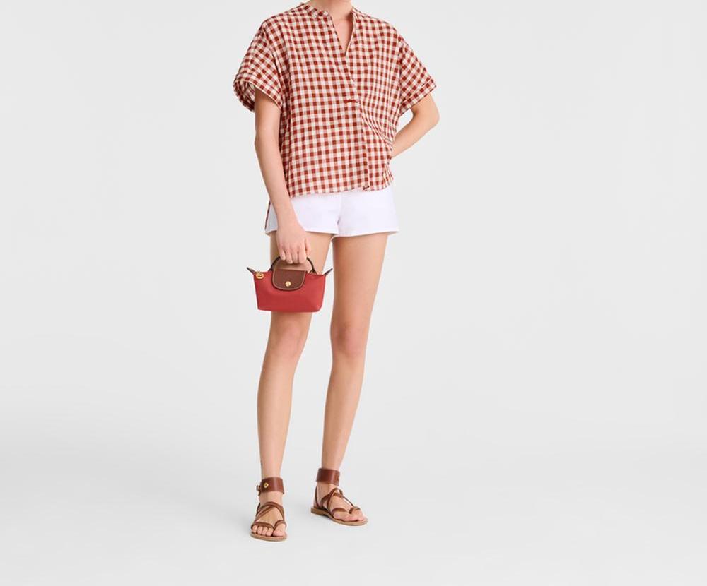 حقيبة مستحضرات تجميل أصلية Le Pliage للنساء من LONGCHAMP بمقبض لون Tomato 34175089P94