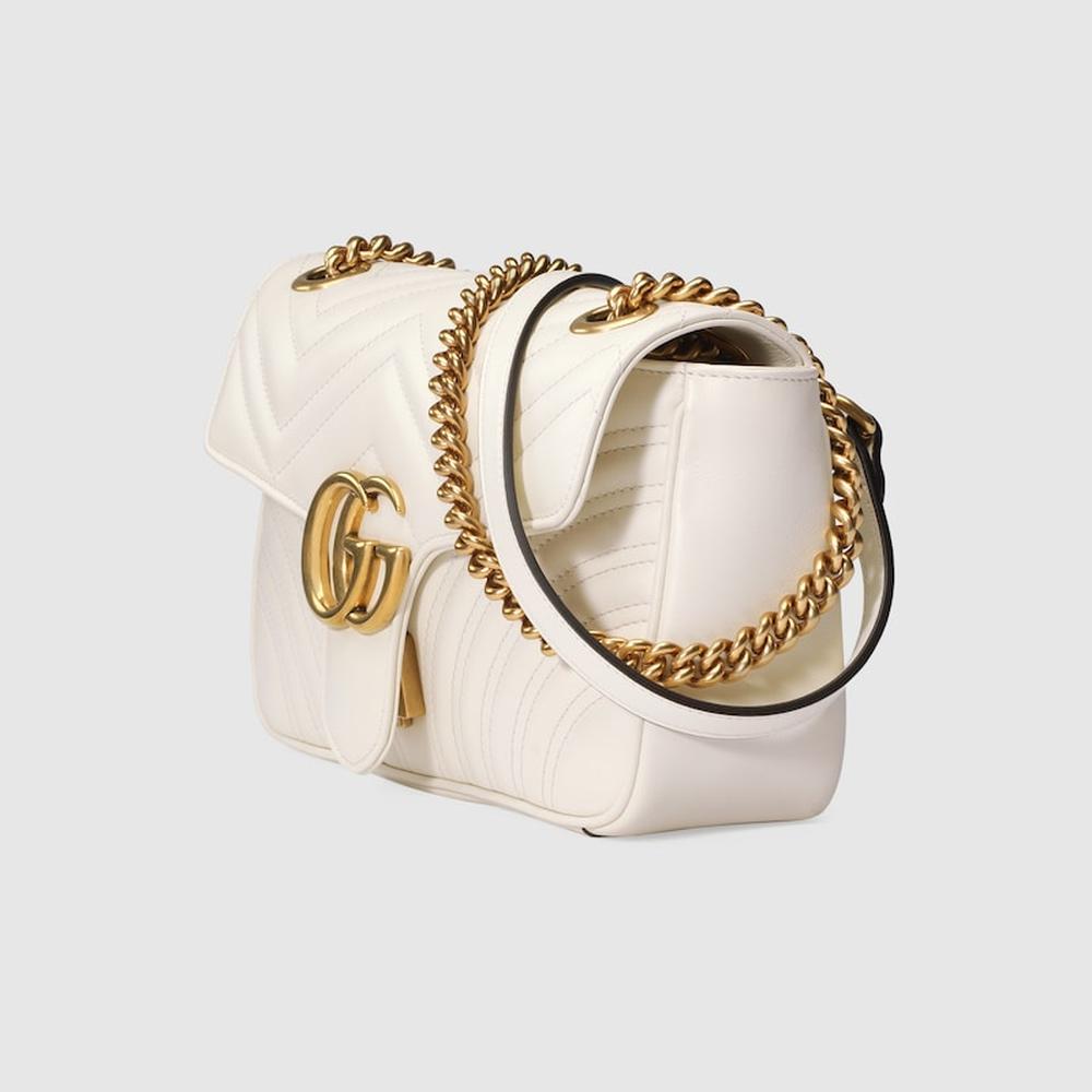 GUCCI Women GG Marmont small shoulder bag White matelassé chevron leather 443497 DTDIT 9022