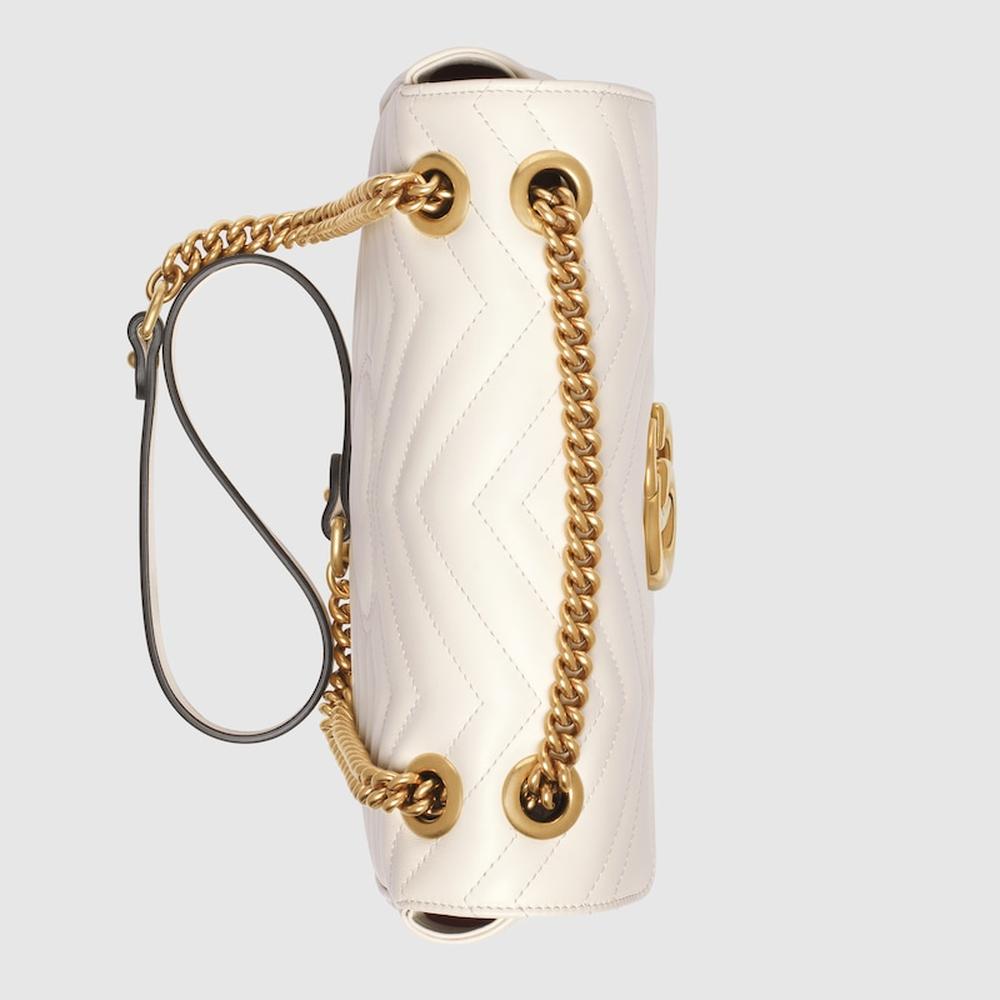 GUCCI Women GG Marmont small shoulder bag White matelassé chevron leather 443497 DTDIT 9022