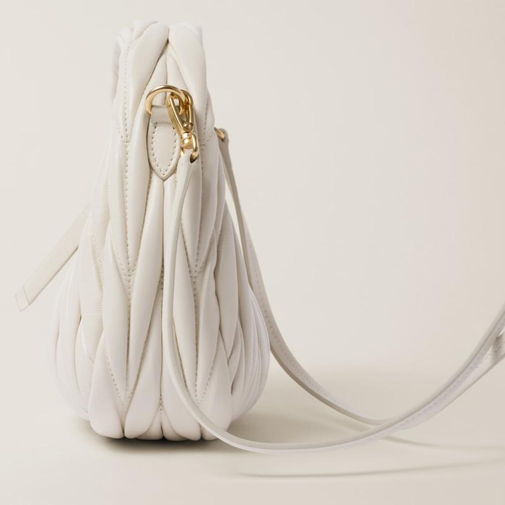 MIU Women Wander matelassé nappa leather hobo mini-bag White 5BP078_N88_F0009_V_OOO
