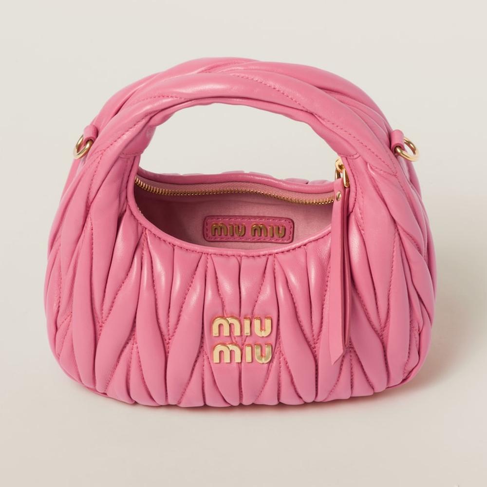 MIU Women Wander matelassé nappa leather hobo mini-bag Begonia Pink 5BP078_N88_F0638_V_OOO