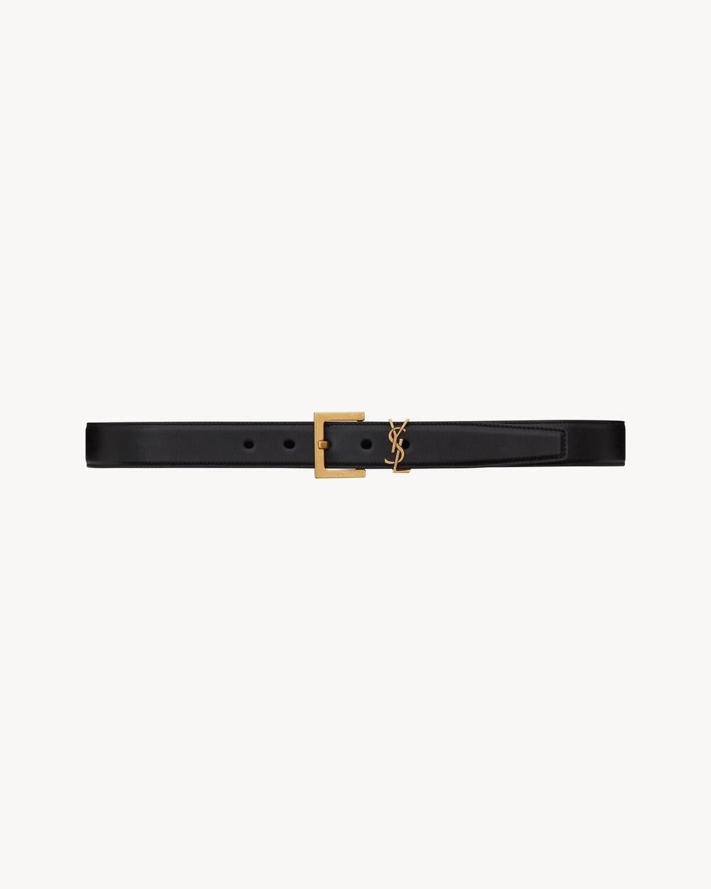 SAINT LAURENT Women cassandre belt with square buckle in smooth leather BLACK 634437BOO0W1000