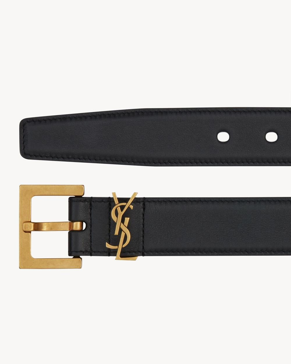 SAINT LAURENT Women cassandre belt with square buckle in smooth leather BLACK 634437BOO0W1000