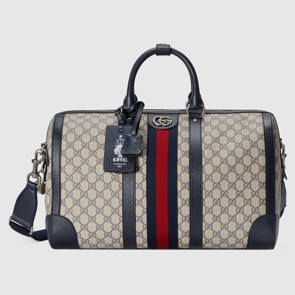 حقيبة دافل متوسطة الحجم للرجال من GUCCI Gucci Savoy باللونين البيج والأزرق من قماش GG Supreme 724642 9C2SN 4076