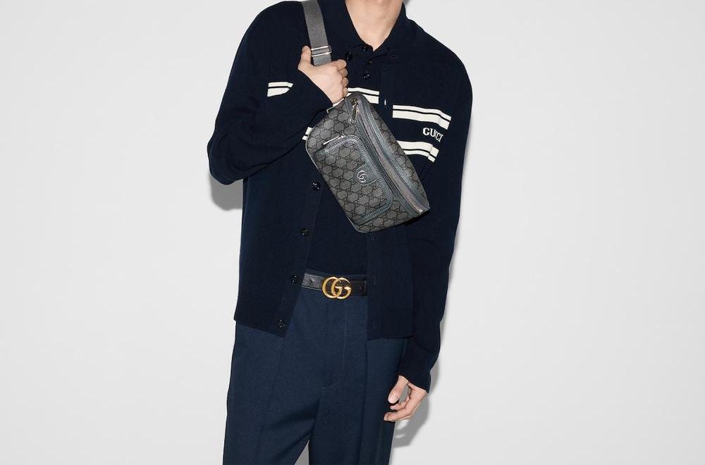 GUCCI Men Ophidia small belt bag Grey and black GG Supreme canvas 733868 UULHK 8576