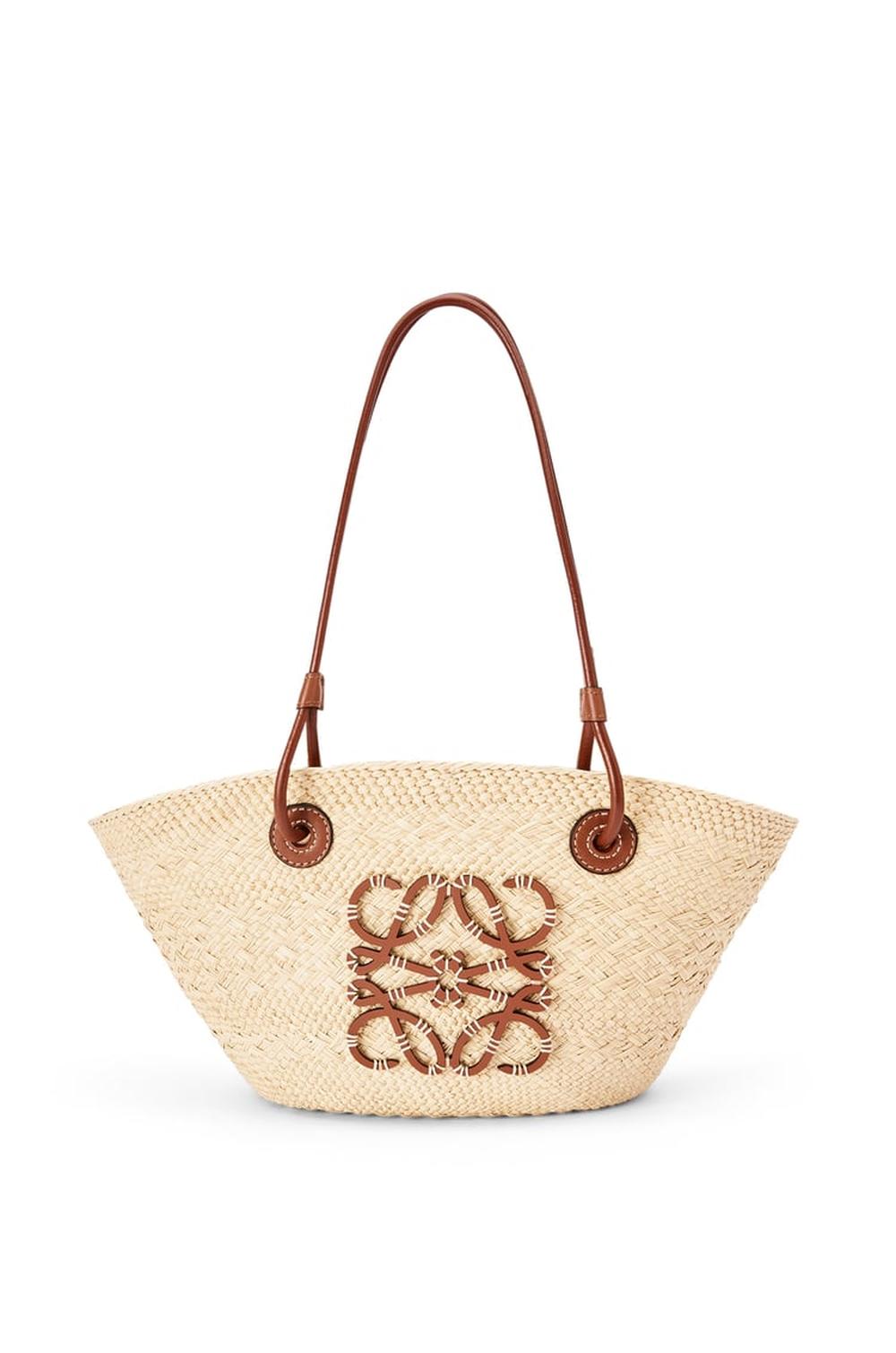 LOEWE Women Small Anagram Basket bag in iraca palm and calfskin Natural/Tan A223P65X01-2435
