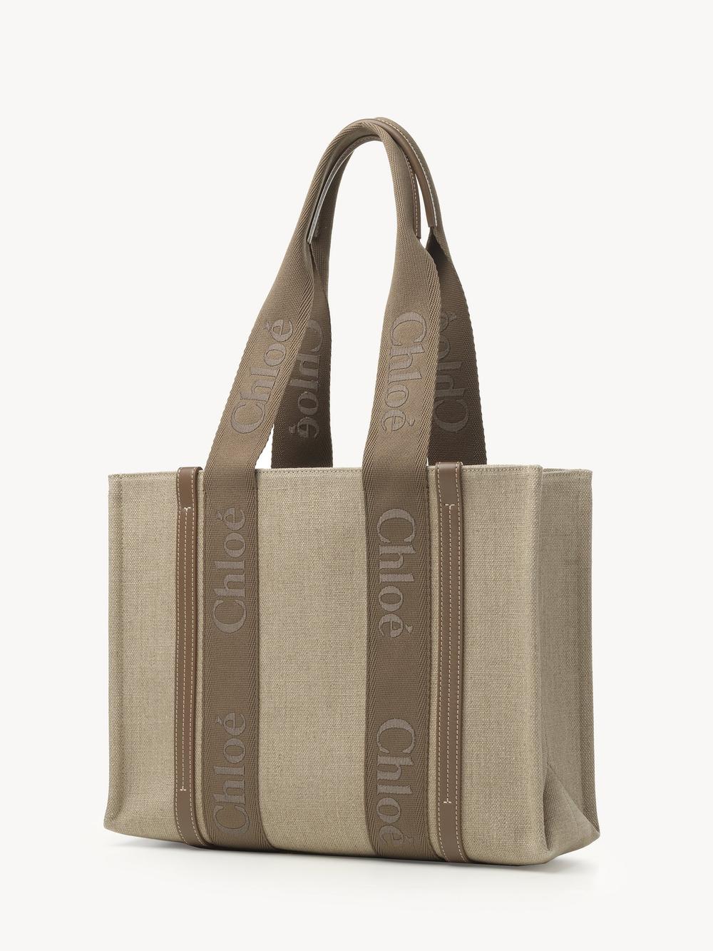 CHLOE Women Woody linen tote bag Dark Nut CHC23AS383L1729X