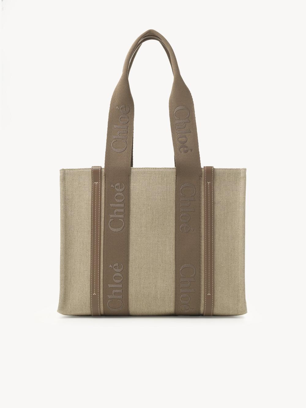 CHLOE Women Woody linen tote bag Dark Nut CHC23AS383L1729X