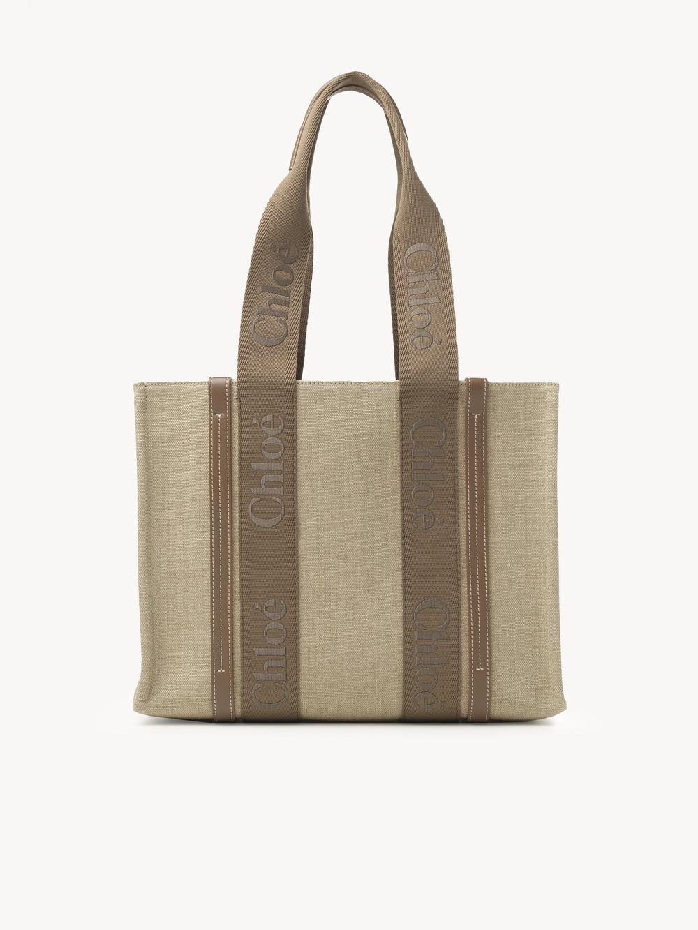CHLOE Women Woody linen tote bag Dark Nut CHC23AS383L1729X