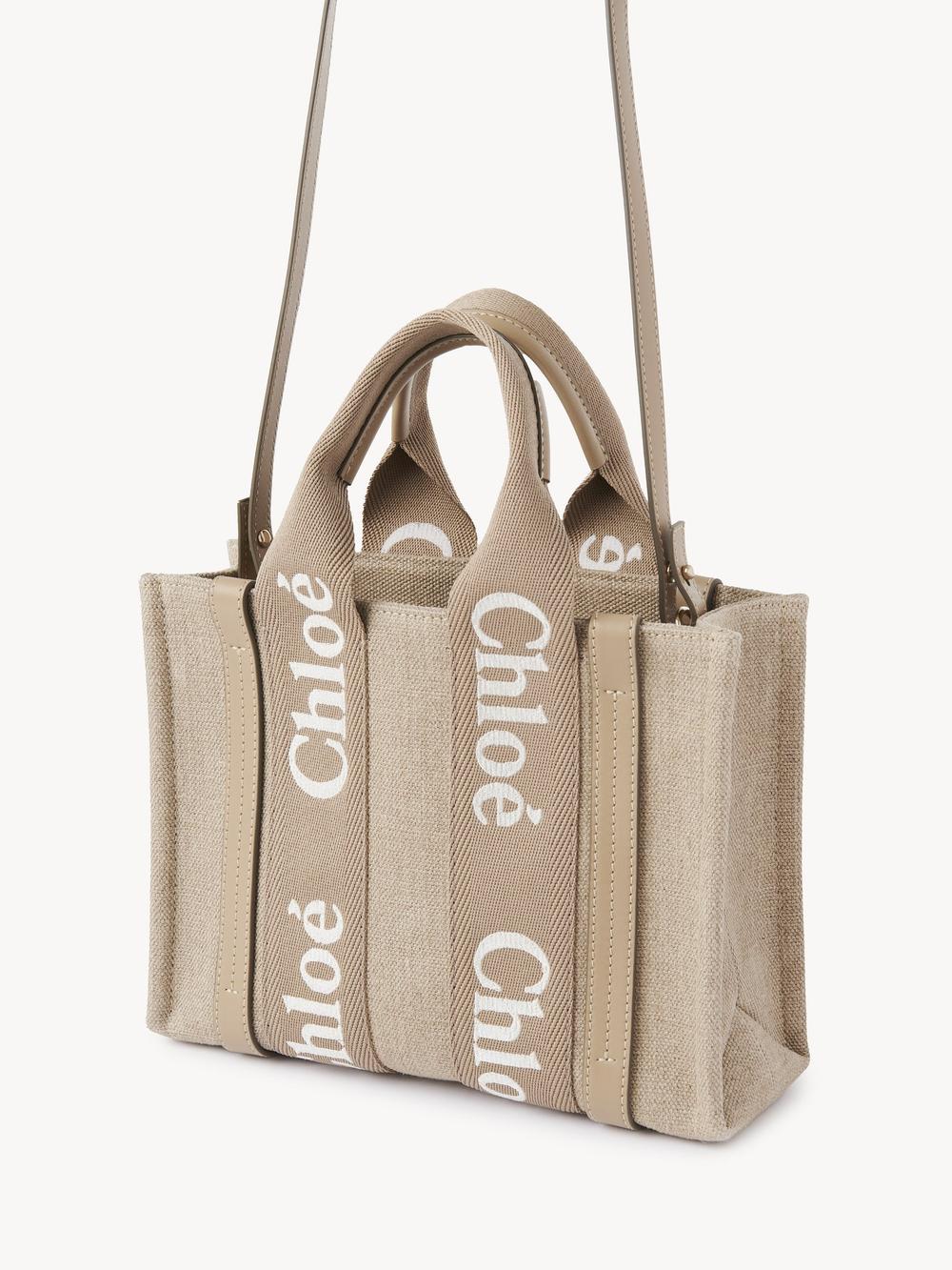 CHLOE Women Small Woody tote bag in linen canvas Boyish Brown CHC23AS397L1720E