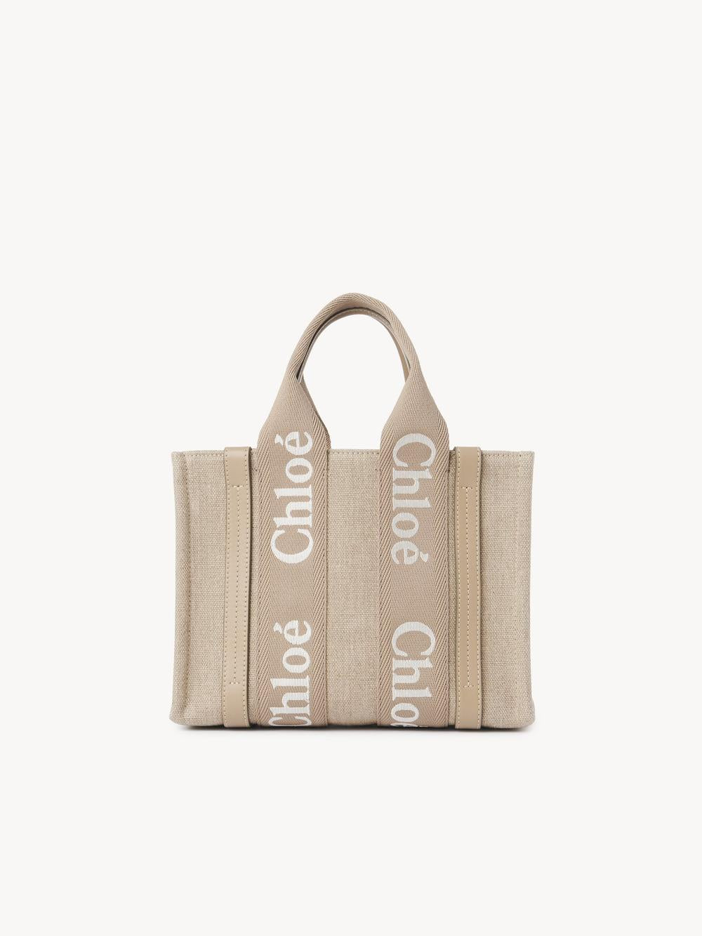 CHLOE Women Small Woody tote bag in linen canvas Boyish Brown CHC23AS397L1720E