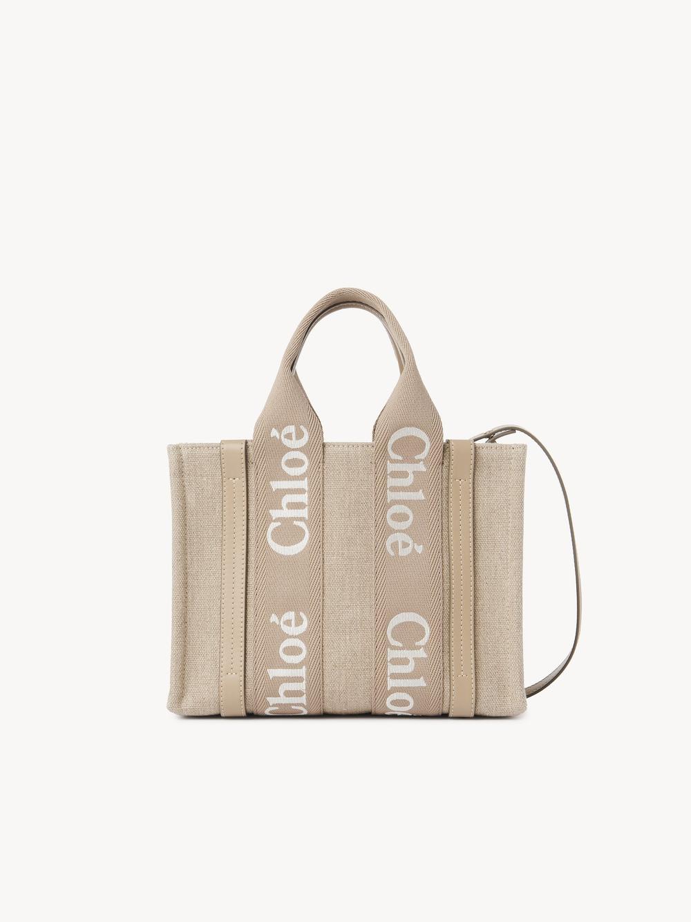 CHLOE Women Small Woody tote bag in linen canvas Boyish Brown CHC23AS397L1720E