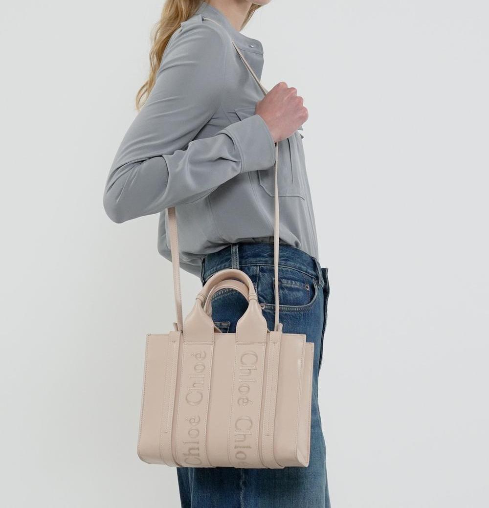 CHLOE Women Small Woody tote bag in smooth leather Cement Pink CHC23US397I606J5