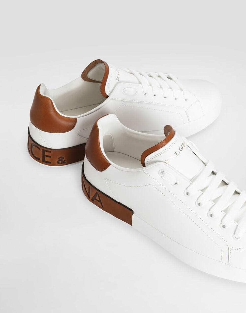 حذاء رياضي Dolce & Gabbana Portofino للرجال من جلد العجل باللون الأبيض CS2278A9U738S537