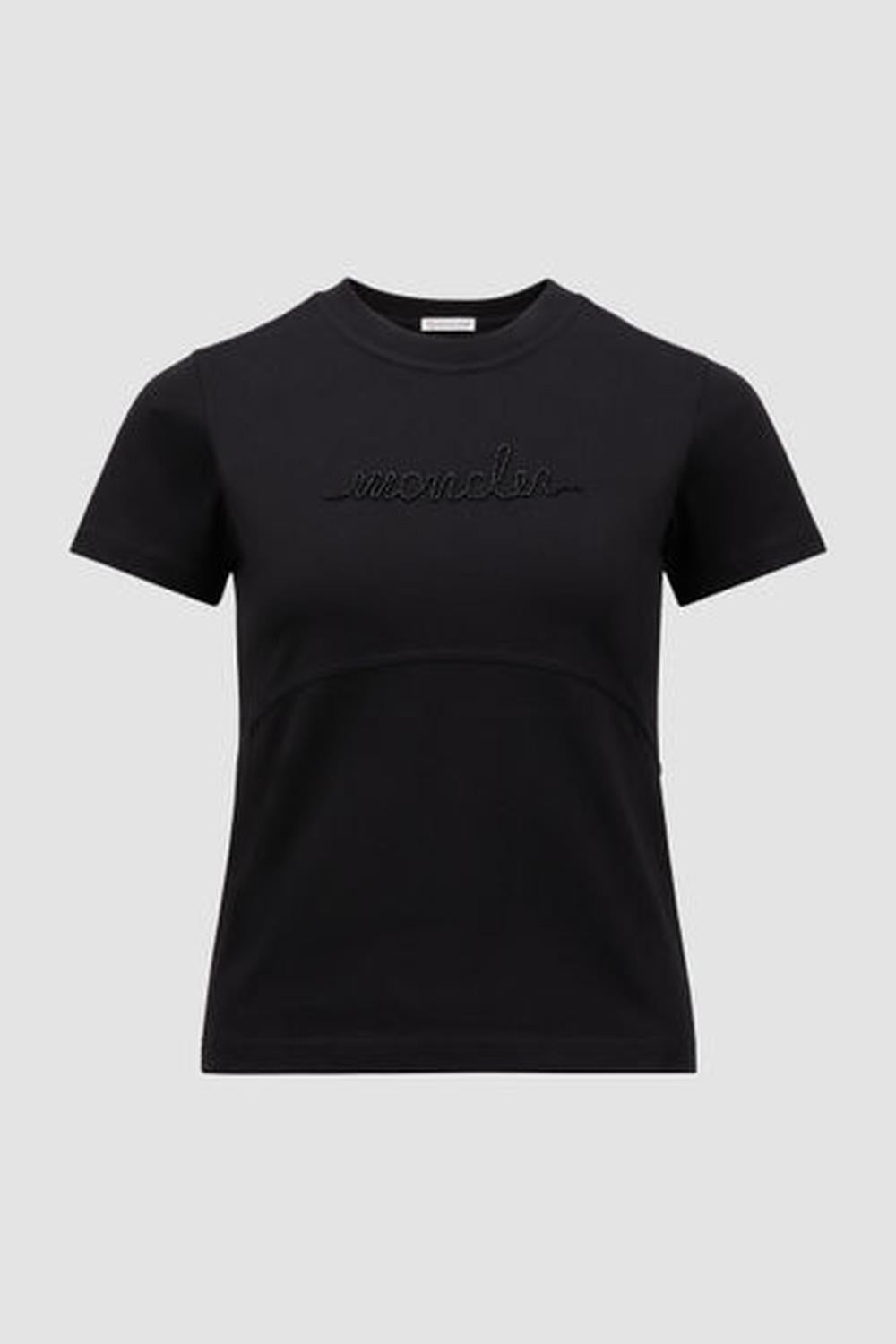 MONCLER Women Beaded Logo Cotton T-Shirt Black J20938C0001589AIJ999