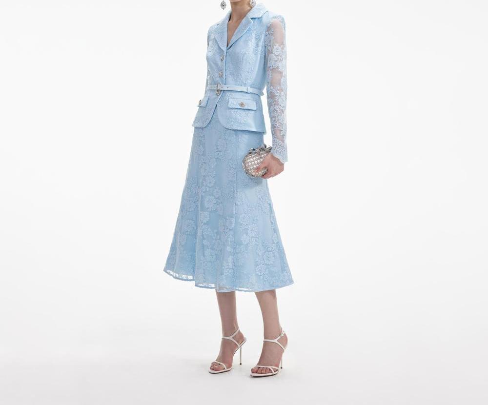 فستان نسائي متوسط الطول من SELF PORTRAIT مصنوع من الدانتيل باللون الأزرق SP015