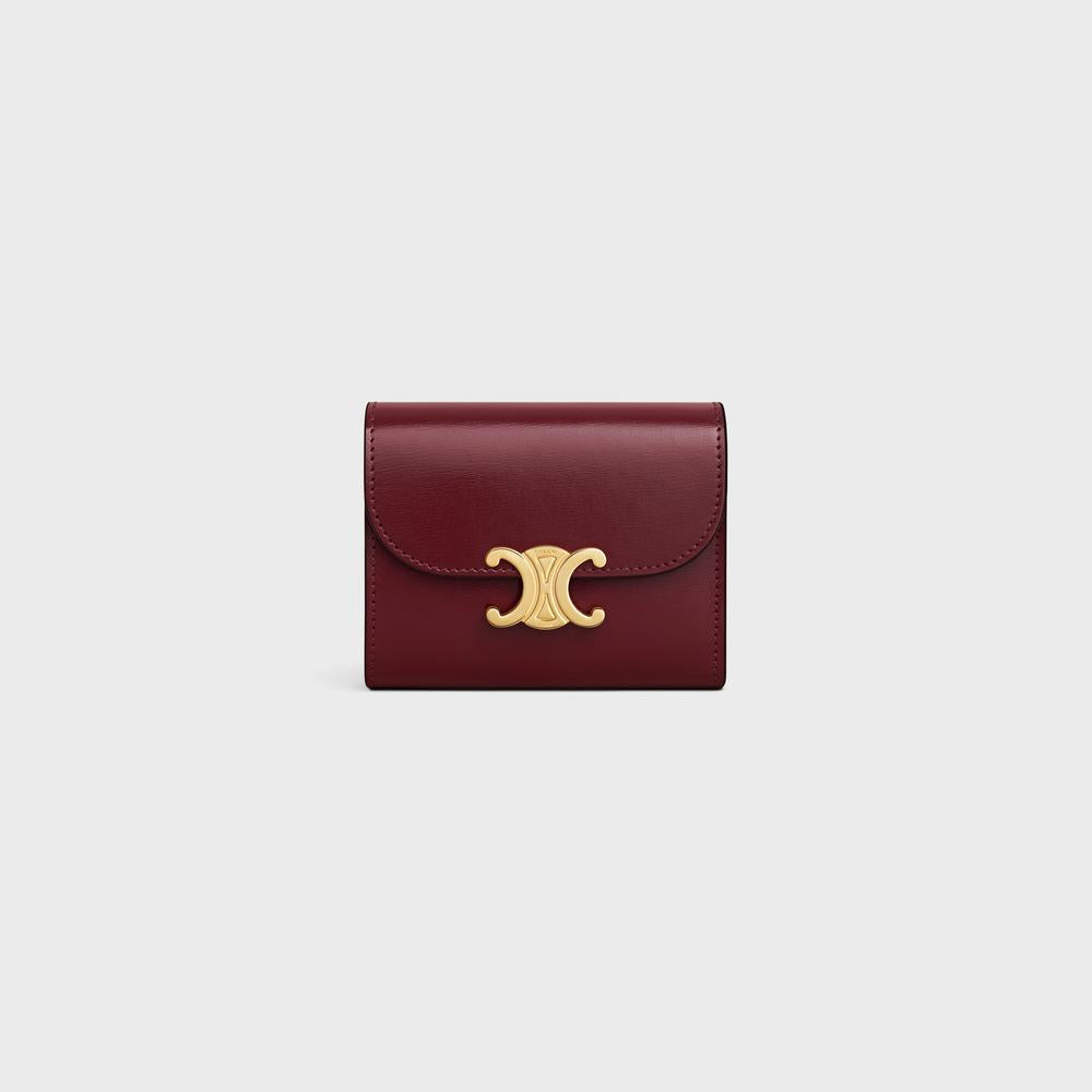 CELINE Women Small Flap Wallet TRIOMPHE in Shiny calfskin LIGHT BURGUNDY 10D783DPV.28LB