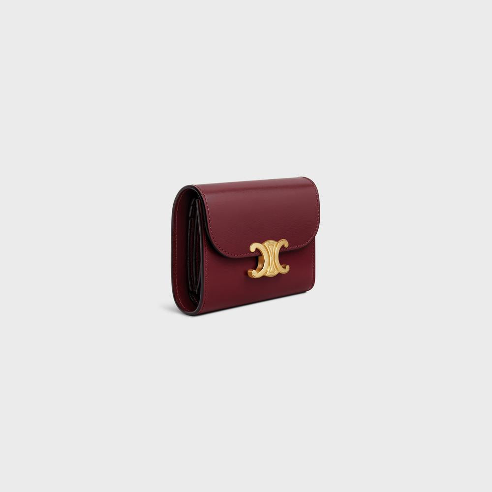 CELINE Women Small Flap Wallet TRIOMPHE in Shiny calfskin LIGHT BURGUNDY 10D783DPV.28LB