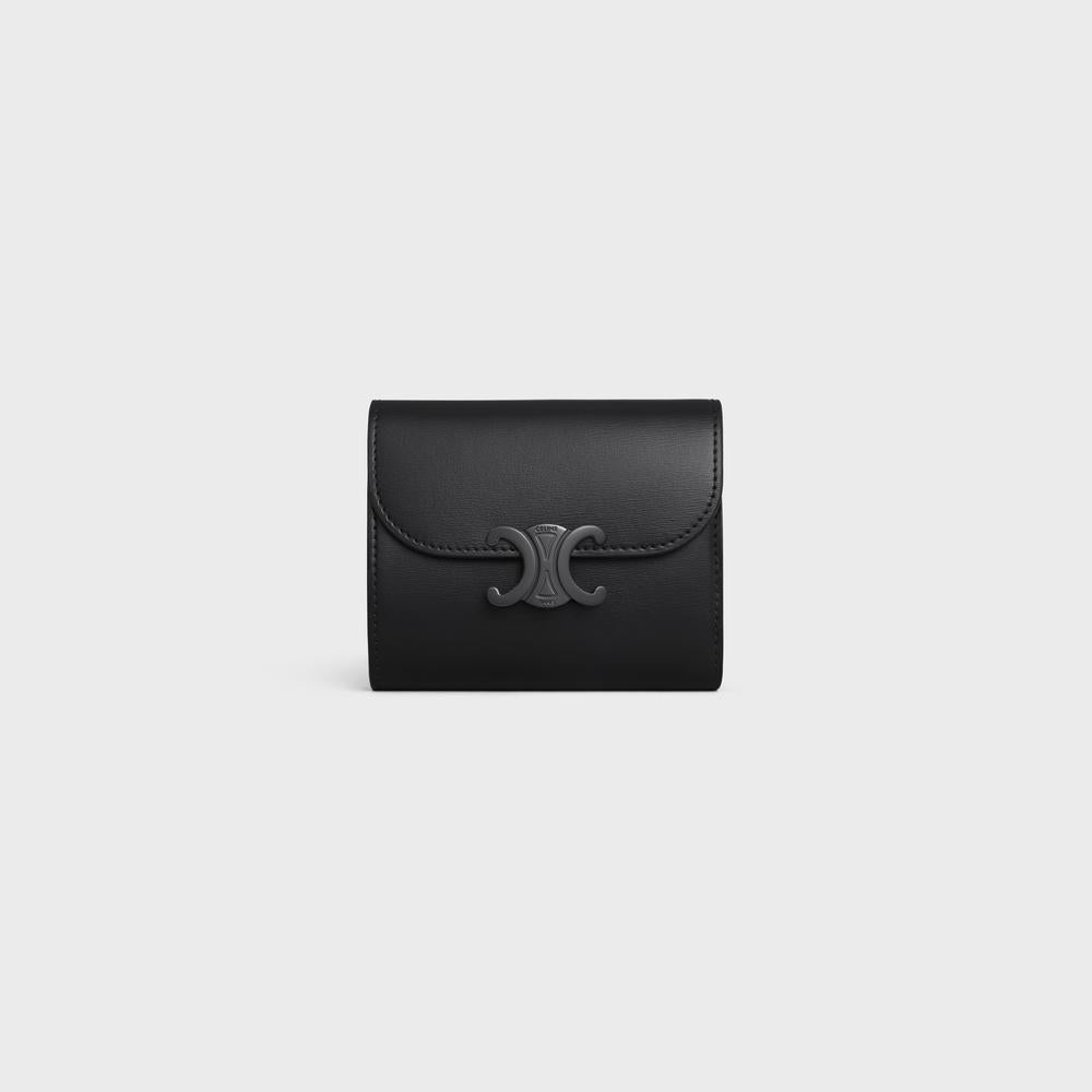 CELINE Women Small Flap Wallet TRIOMPHE in Shiny calfskin BLACK / 10D783DPV.38NN