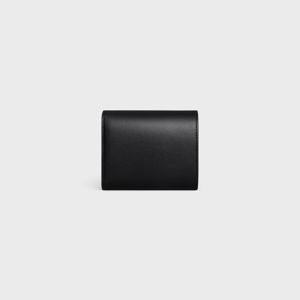 CELINE Women Small Flap Wallet TRIOMPHE in Shiny calfskin BLACK / 10D783DPV.38NN