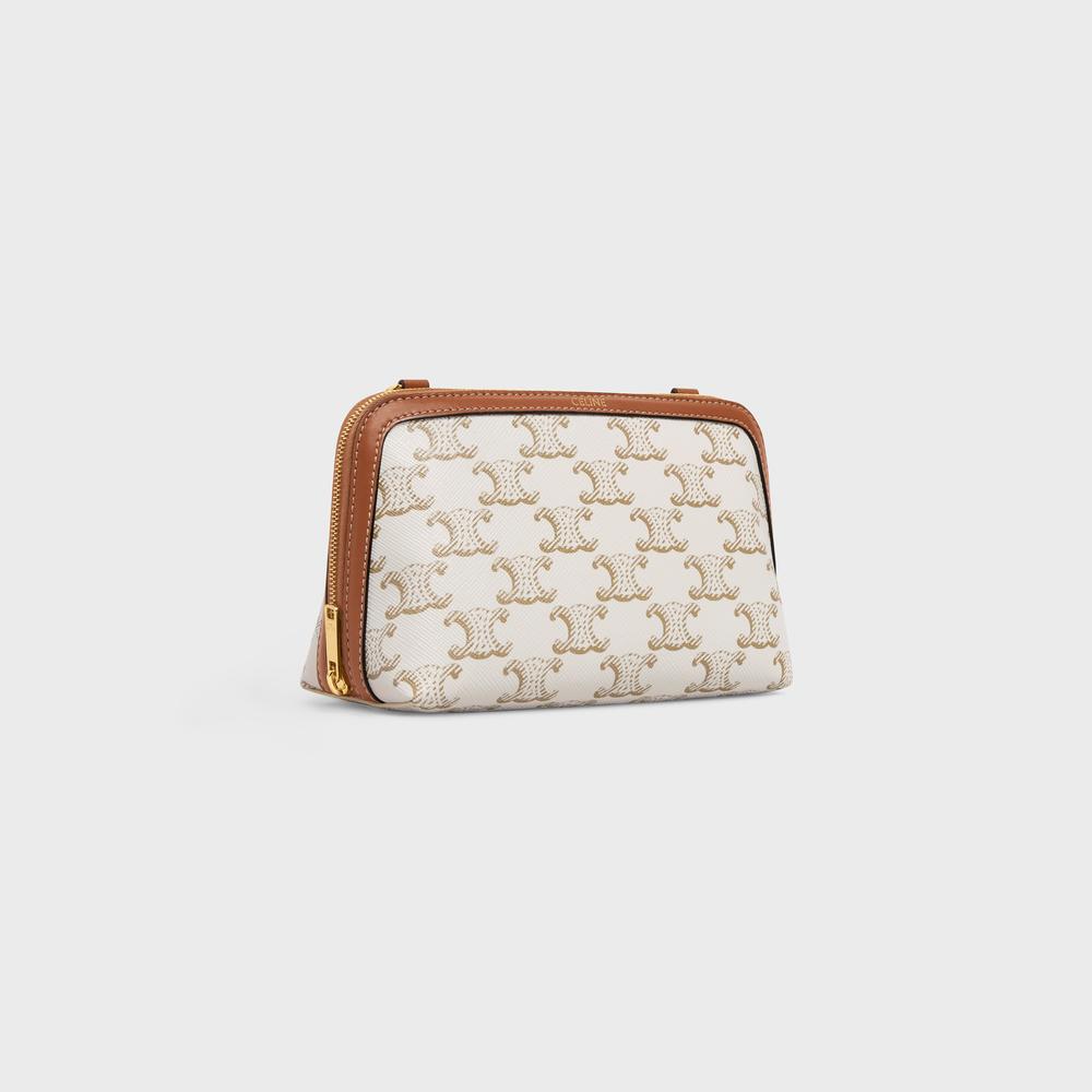 CELINE Women Clutch with Chain in Triomphe canvas and Lambskin WHITE/TAN 10E382CBX.01TA