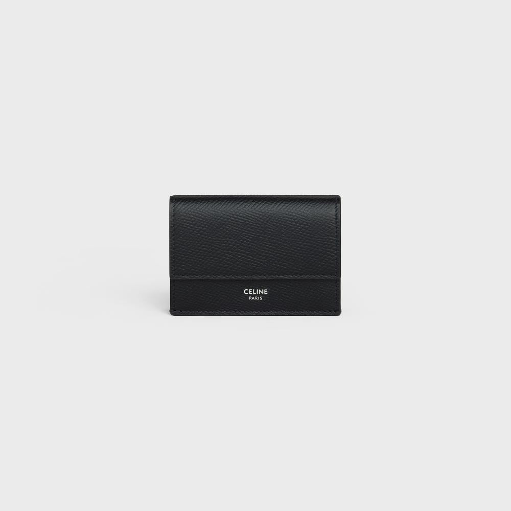 CELINE Women Grained Calfskin Compact Wallet Black 10E603BEL.38SI