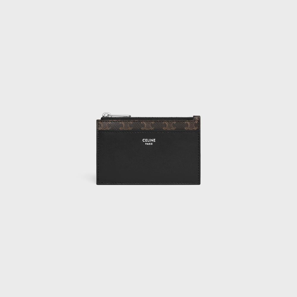 CELINE Women Zipped Card Holder IN Triomphe Canvas and Lambskin BLACK 10F992BZ9.38SI