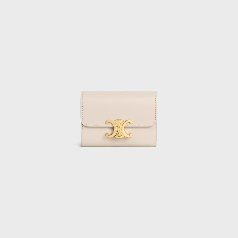 CELINE Women COMPACT WALLET WITH COIN TRIOMPHE in Shiny calfskin PALE BEIGE 10I653DPV.02PA