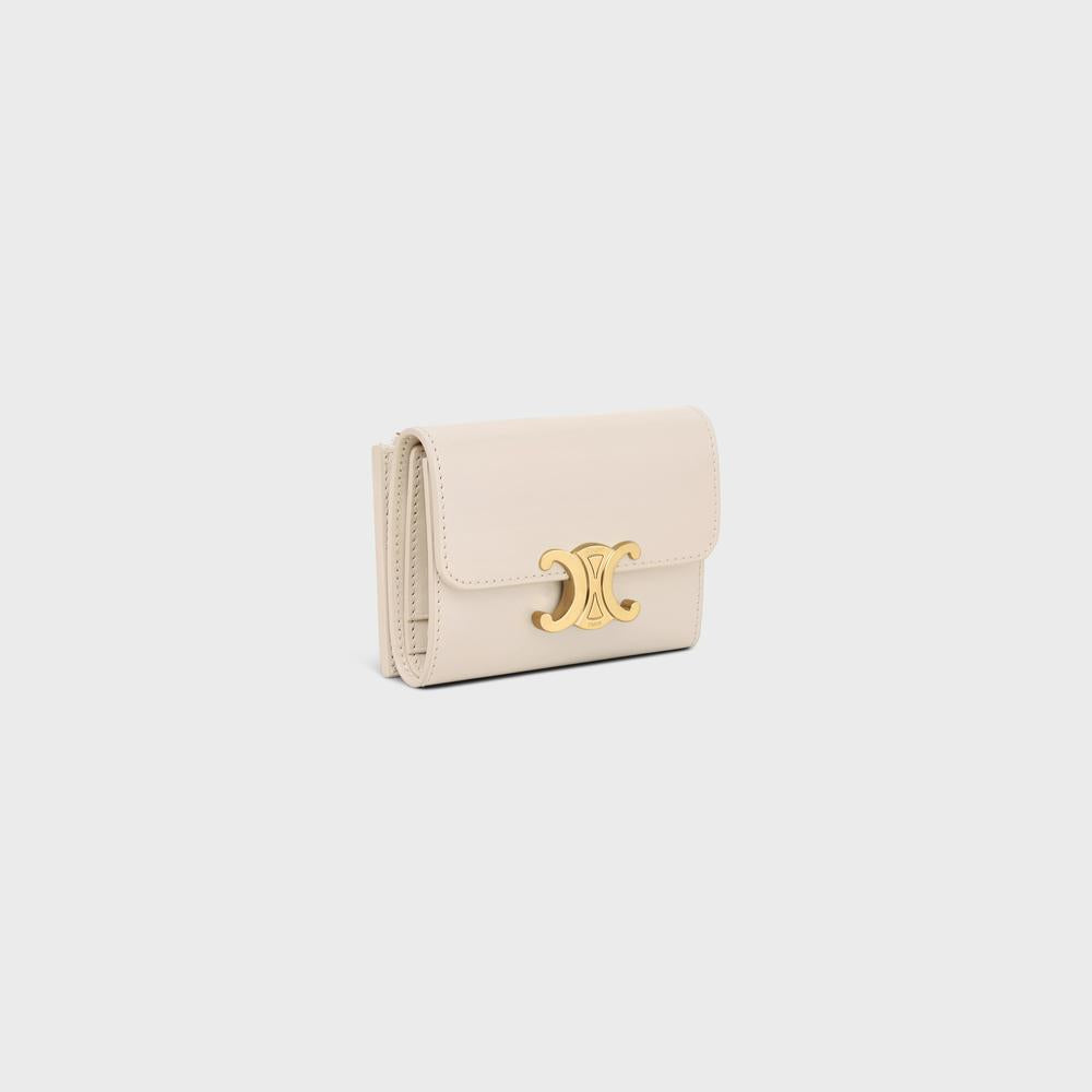 CELINE Women COMPACT WALLET WITH COIN TRIOMPHE in Shiny calfskin PALE BEIGE 10I653DPV.02PA