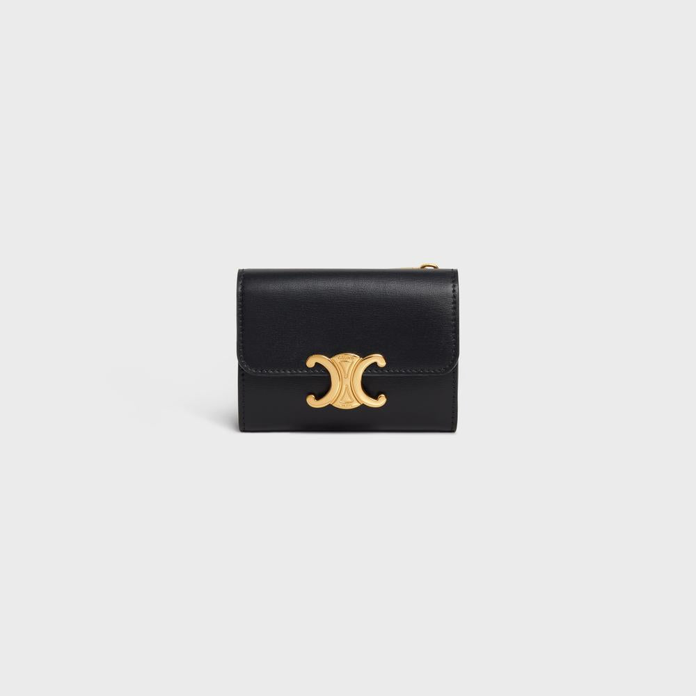 CELINE Women COMPACT WALLET WITH COIN TRIOMPHE in Shiny calfskin BLACK 10I653DPV.38NO