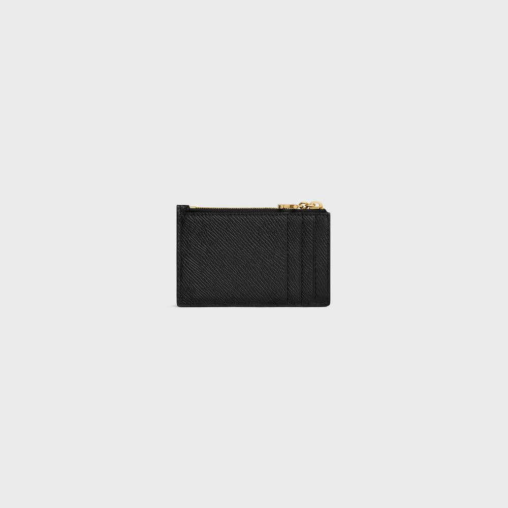 CELINE Women ZIPPED CARD HOLDER TRIOMPHE CHARMS in GRAINED CALFSKIN BLACK 10M083FVO.38NO