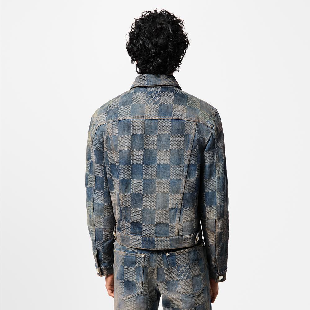 Louis Vuitton Men Washed Denim Checkerboard Jacket Indigo Blue 1AFWW3