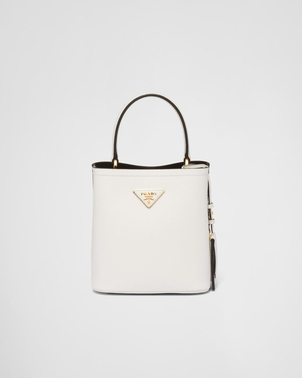 PRADA Women Small Saffiano Leather Prada Panier Bag White/Black 1BA217_2ERX_F0G3Z_V_OOO