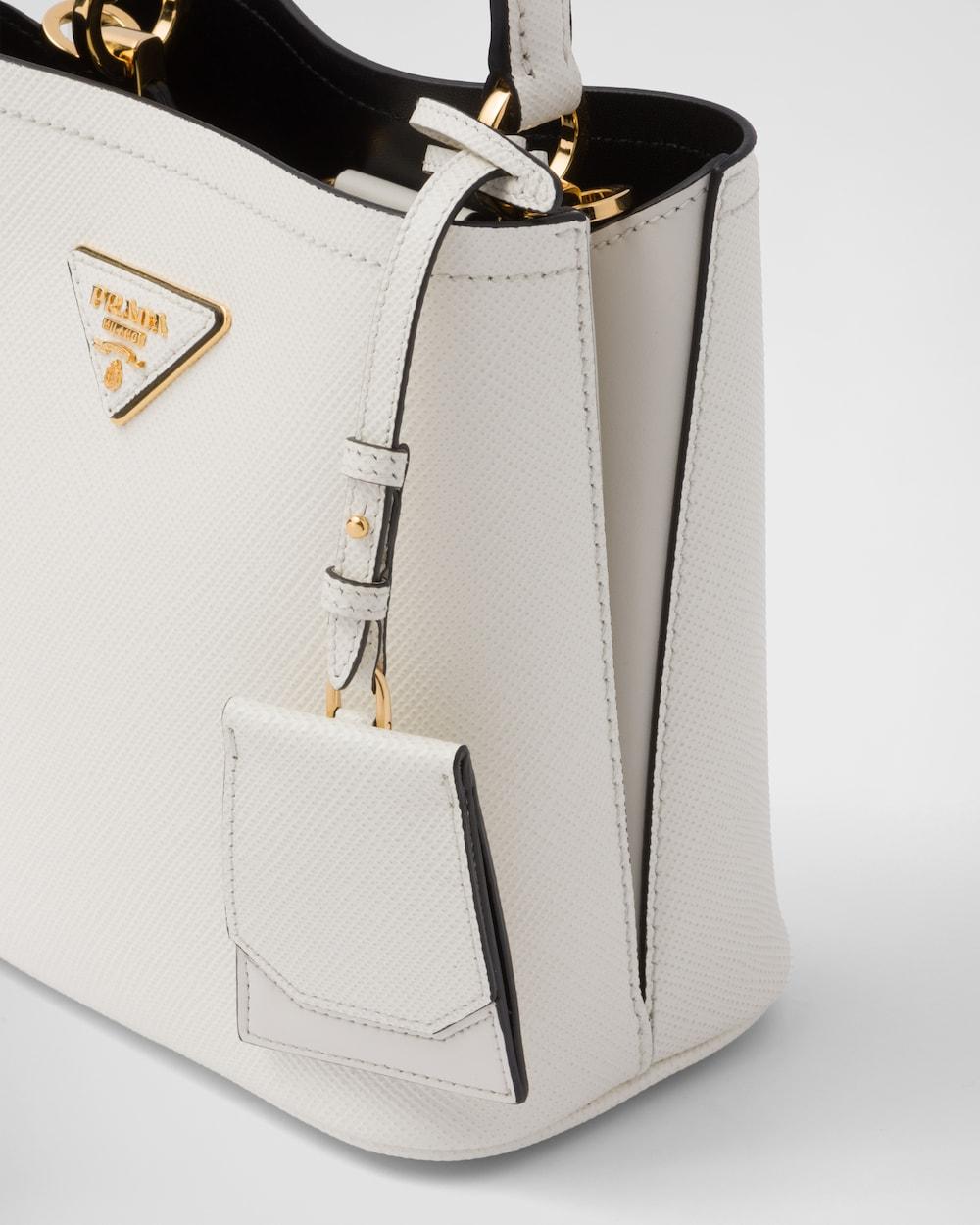 PRADA Women Small Saffiano Leather Prada Panier Bag White/Black 1BA217_2ERX_F0G3Z_V_OOO