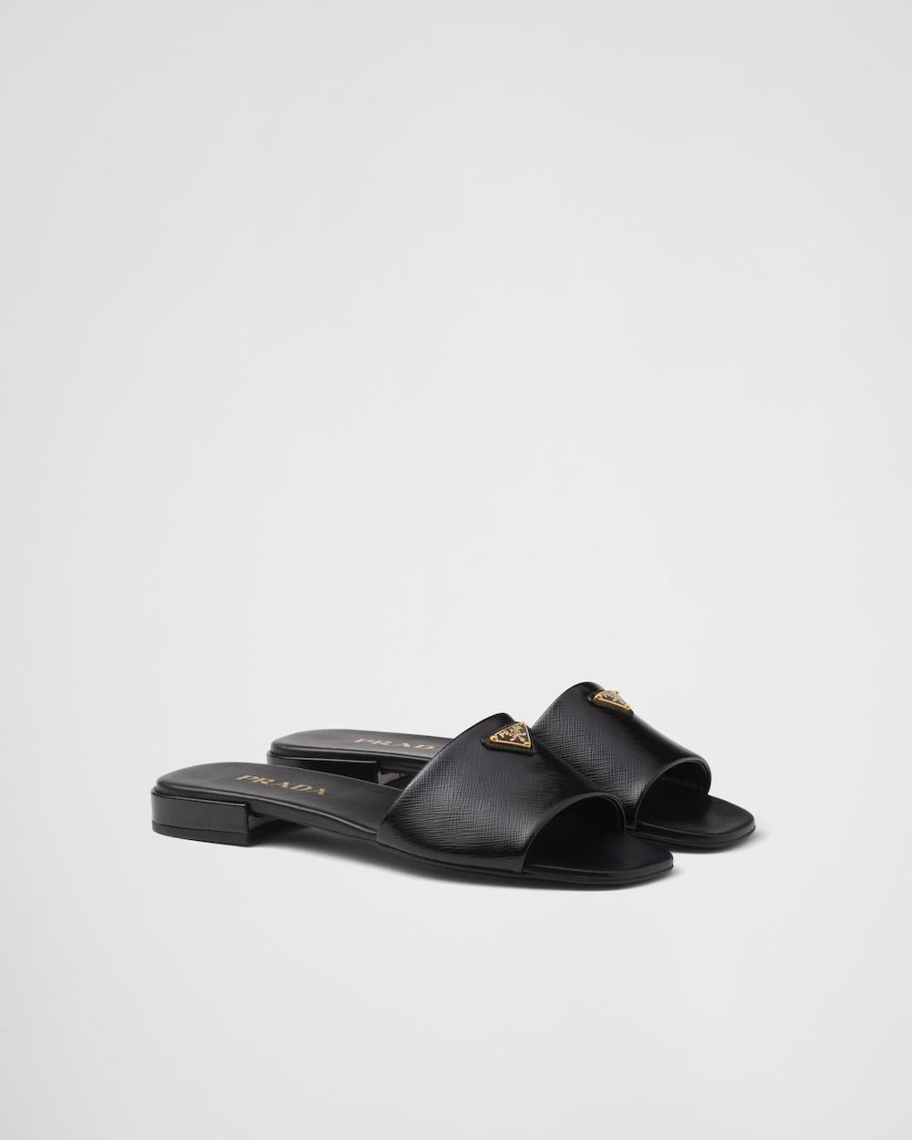 PRADA Women Saffiano patent leather slides Black 1XX730_3A9S_F0002_F_010