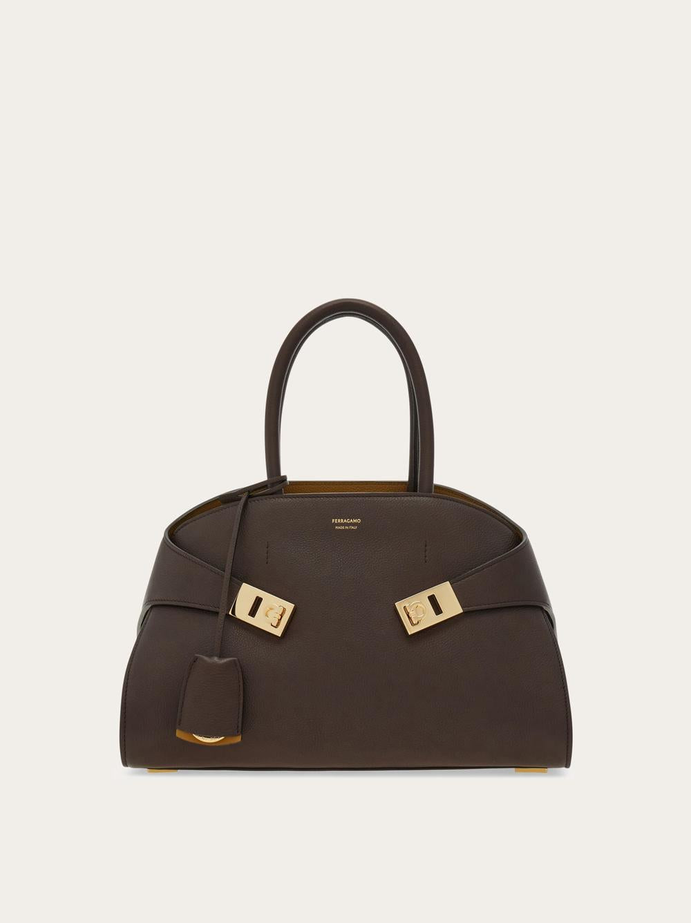 FERRAGAMO Women Two-tone Hug handbag (M) Dark Brown/Burnt Ochre 215608 777524