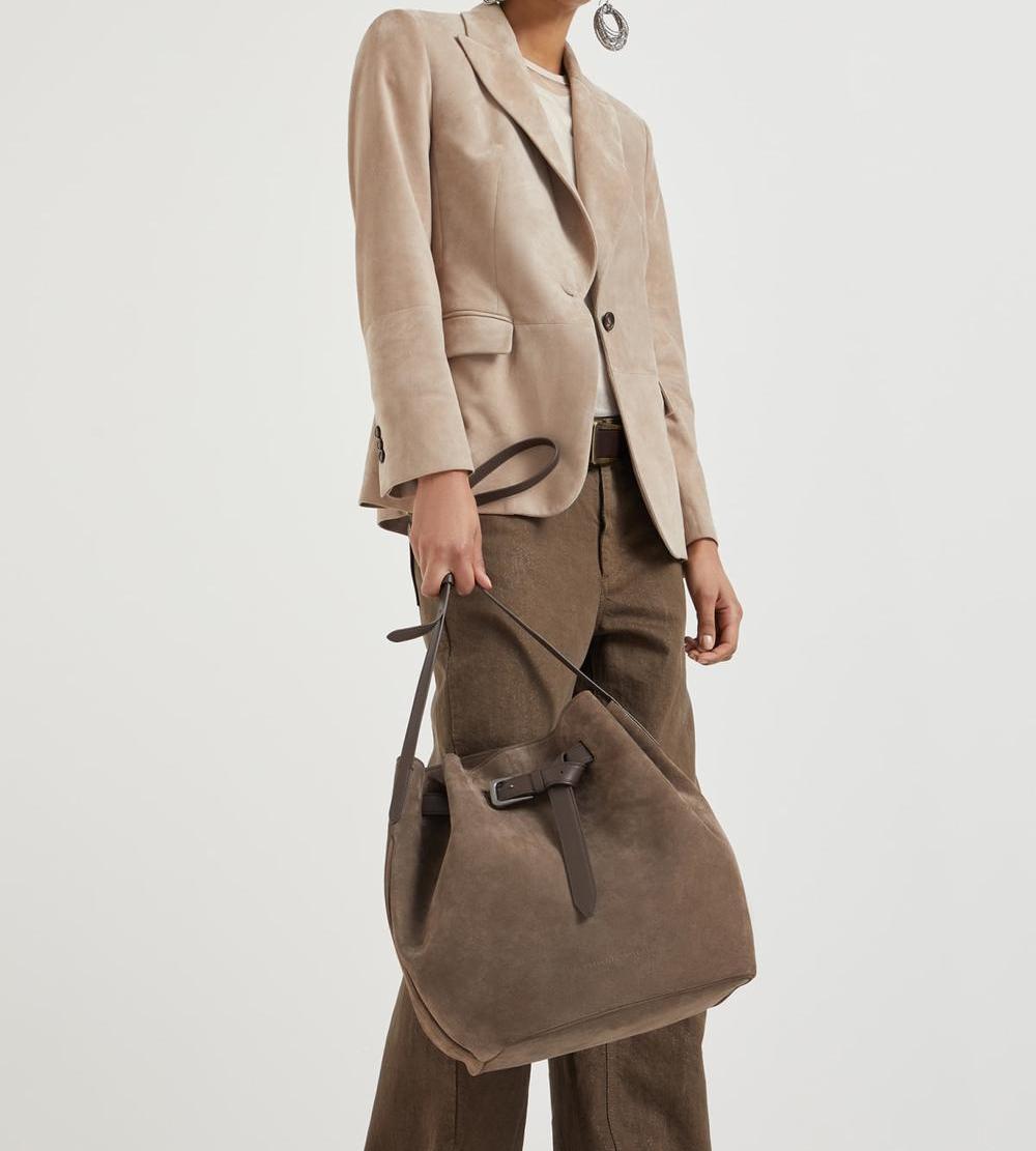 BRUNELLO CUCINELLI Women Sartorial large bucket bag in suede Bark 242MBDLD2615C8769