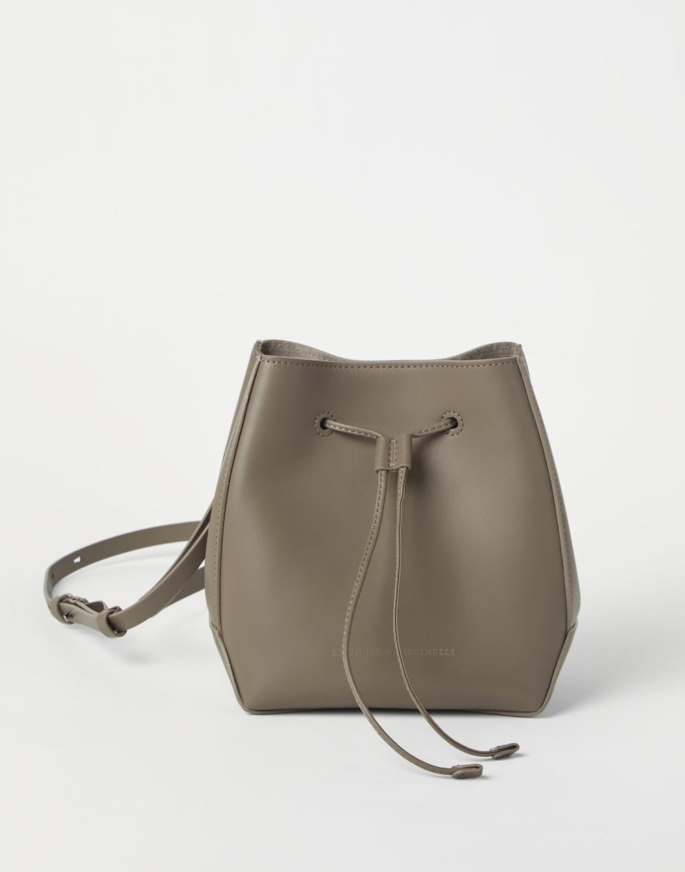 BRUNELLO CUCINELLI Women BC Duo small bucket bag in calfskin with monili Mud 242MBHED2601C5859