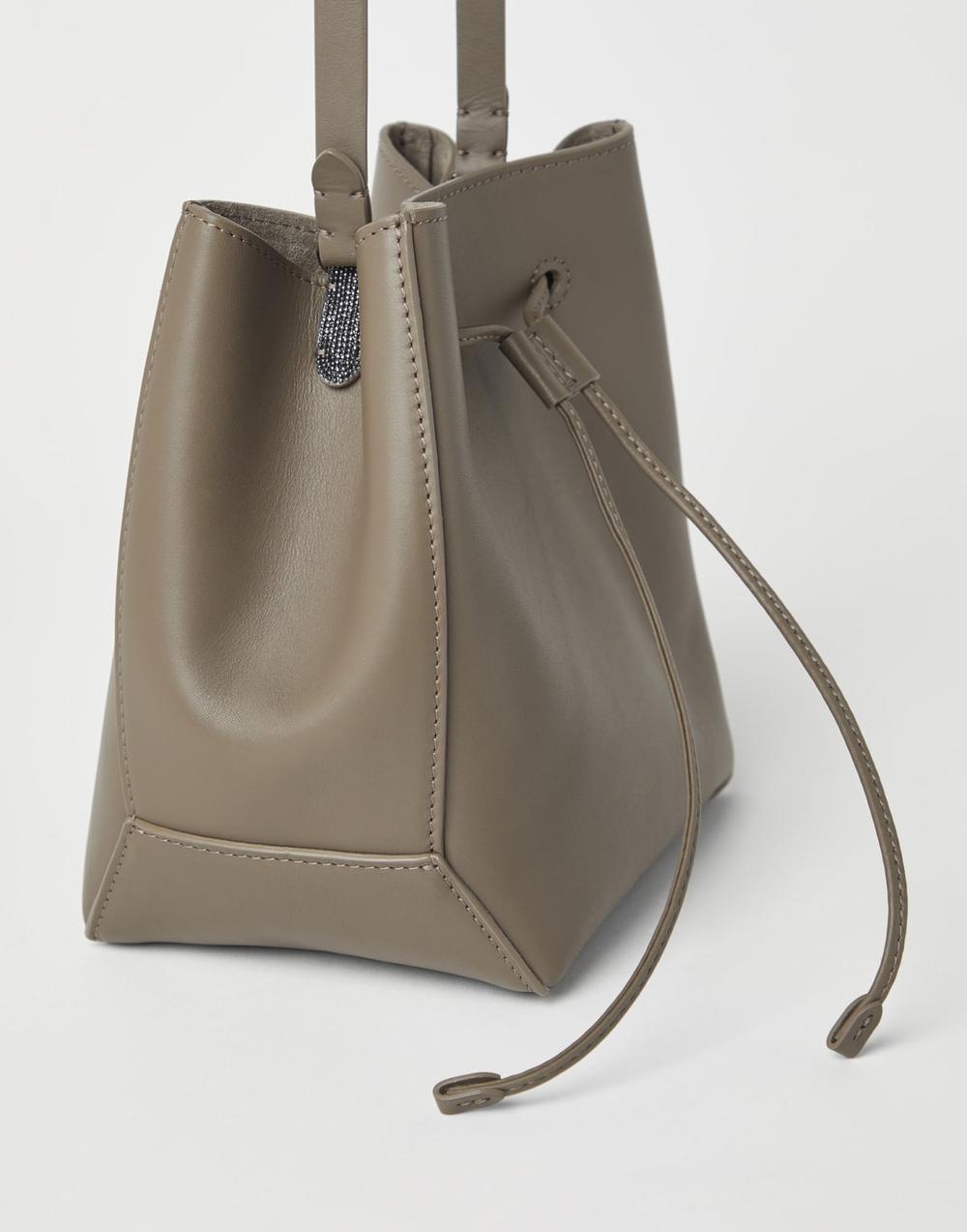 BRUNELLO CUCINELLI Women BC Duo small bucket bag in calfskin with monili Mud 242MBHED2601C5859