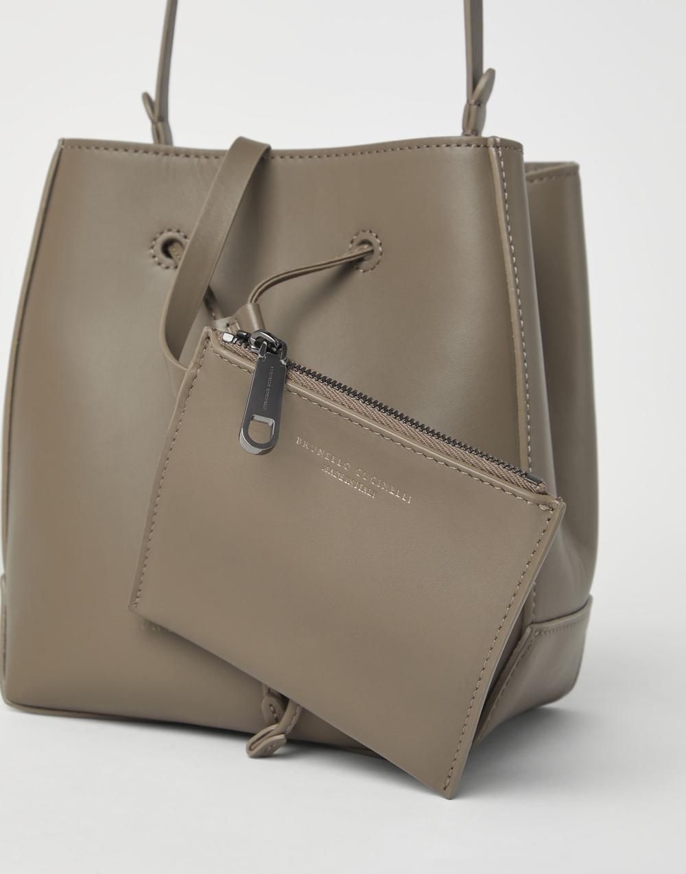 BRUNELLO CUCINELLI Women BC Duo small bucket bag in calfskin with monili Mud 242MBHED2601C5859