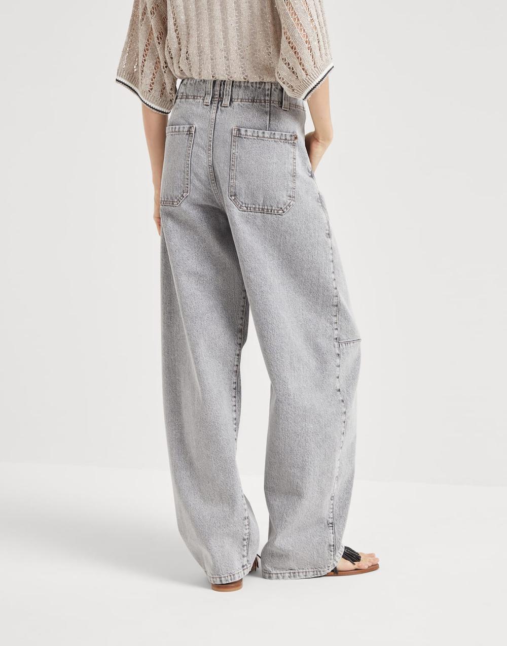 BRUNELLO CUCINELLI Women Authentic denim curved trousers with monili Grey Denim 251MA095P5657C8995